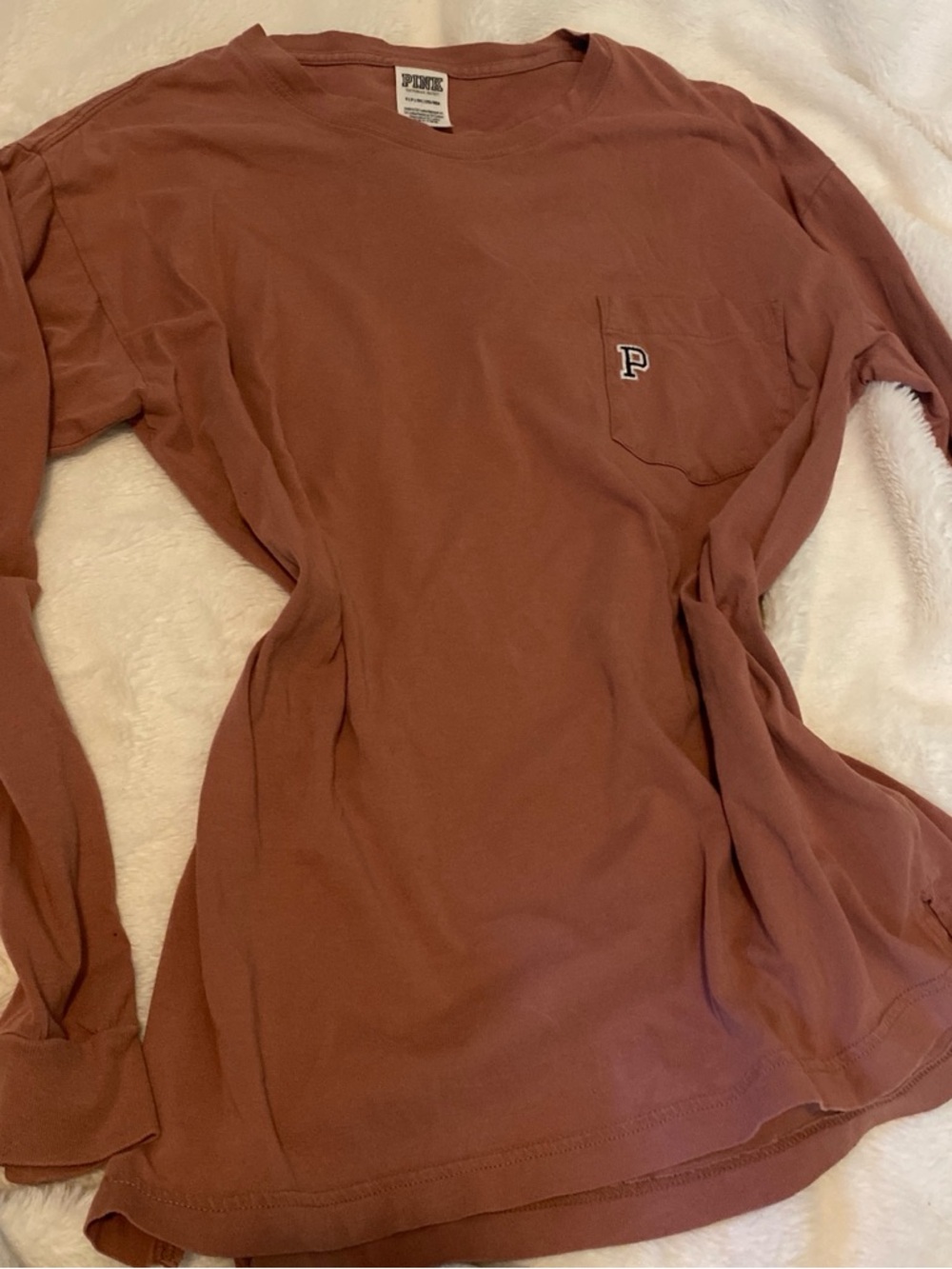 PINK Victoria's Secret Long Sleeve Pocket Tee - Dusty Rose